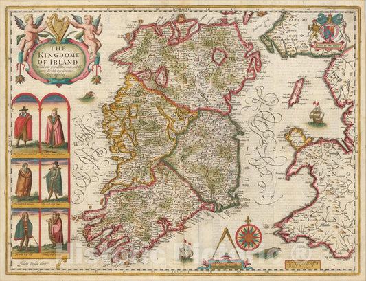 Historic Map : The Kingdome of Irland Devided into severall Provinces and the againe devided into Counties Newly described., 1610, 1676, John Speed, Vintage Wall Art