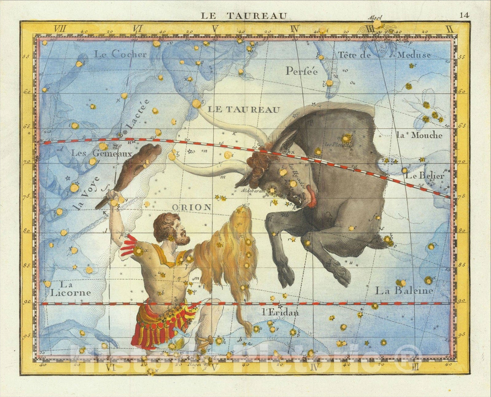 Historic Map : Le Taureau (Taurus), 1776, John Flamsteed, Vintage Wall Art