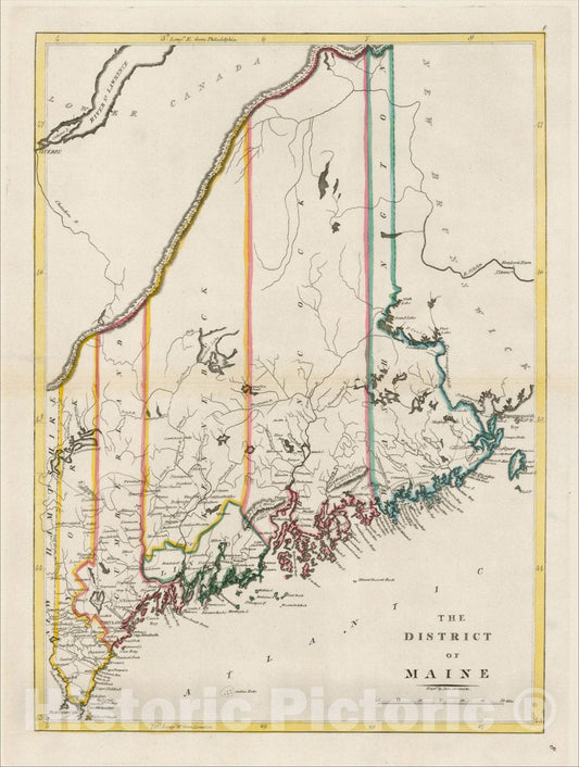Historic Map : The District of Maine, 1814, Mathew Carey, Vintage Wall Art