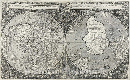 Historic Map : [World] Hemispheriu ab Aequinoctiali Linea, ad Circulu Poli Arctici, Hemispheriu ab Aequinoctiali Linea, ad Circulu Poli Atarctici., 1593, v2, Vintage Wall Art