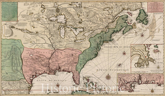 Map of New France showing St. Lawrence and Mississippi River | Historical Map Print