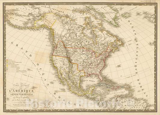 Historic Map : Carte Generale de l'Amerique Septentrionale, et des Iles qui en Dependent, 1828, 1828, Adrien-Hubert BruÃƒÂ©, Vintage Wall Art