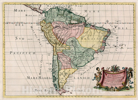 Historic Map : L'America Meridionale Nuovamente corretta et accresciuta, 1677, 1677, , Vintage Wall Art