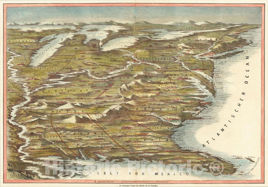 Historic Map : Die Vereinigten Staaten von Amerika aus der Vogelschan, 1863, Weber, Vintage Wall Art