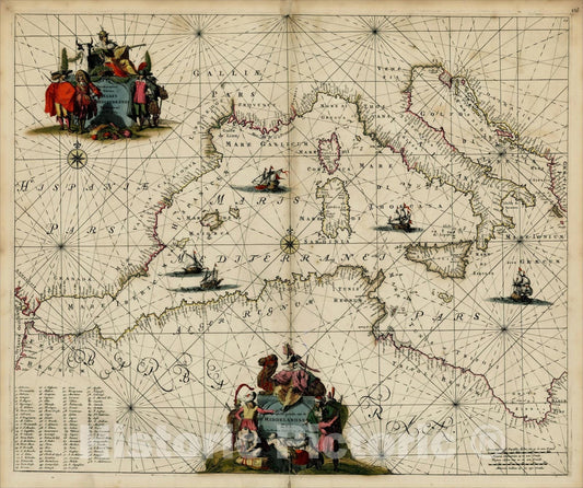 Historic Map : Occidentalior Tractus Maris Mediterranei, 1675, Frederick De Wit, Vintage Wall Art