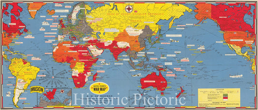 Historic Map : [World] Dated Events War Map, 17th Edition, 1944, Stanley Turner, Vintage Wall Art