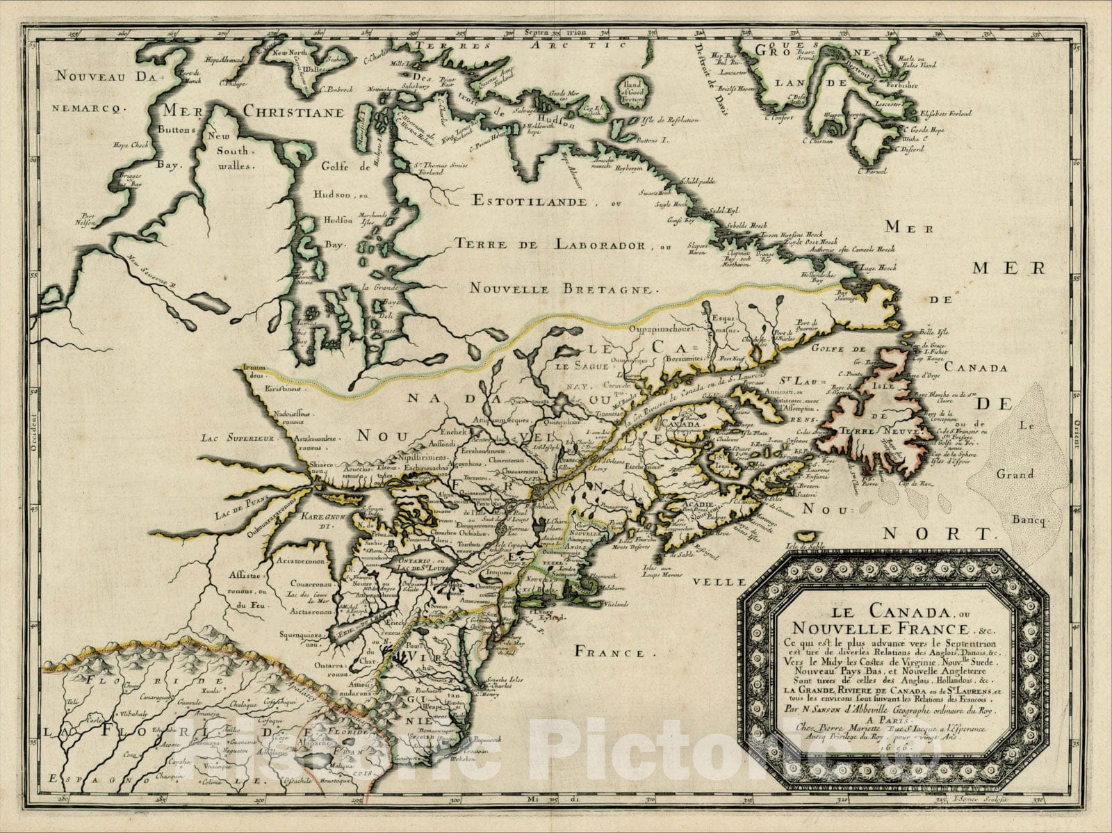 Historic Map : Le Canada ou Nouvelle France &c. Ce qui set les plus advance vers le Septenrion est tier de dives Relations des Anglois, Danois, 1656, v2, Vintage Wall Art