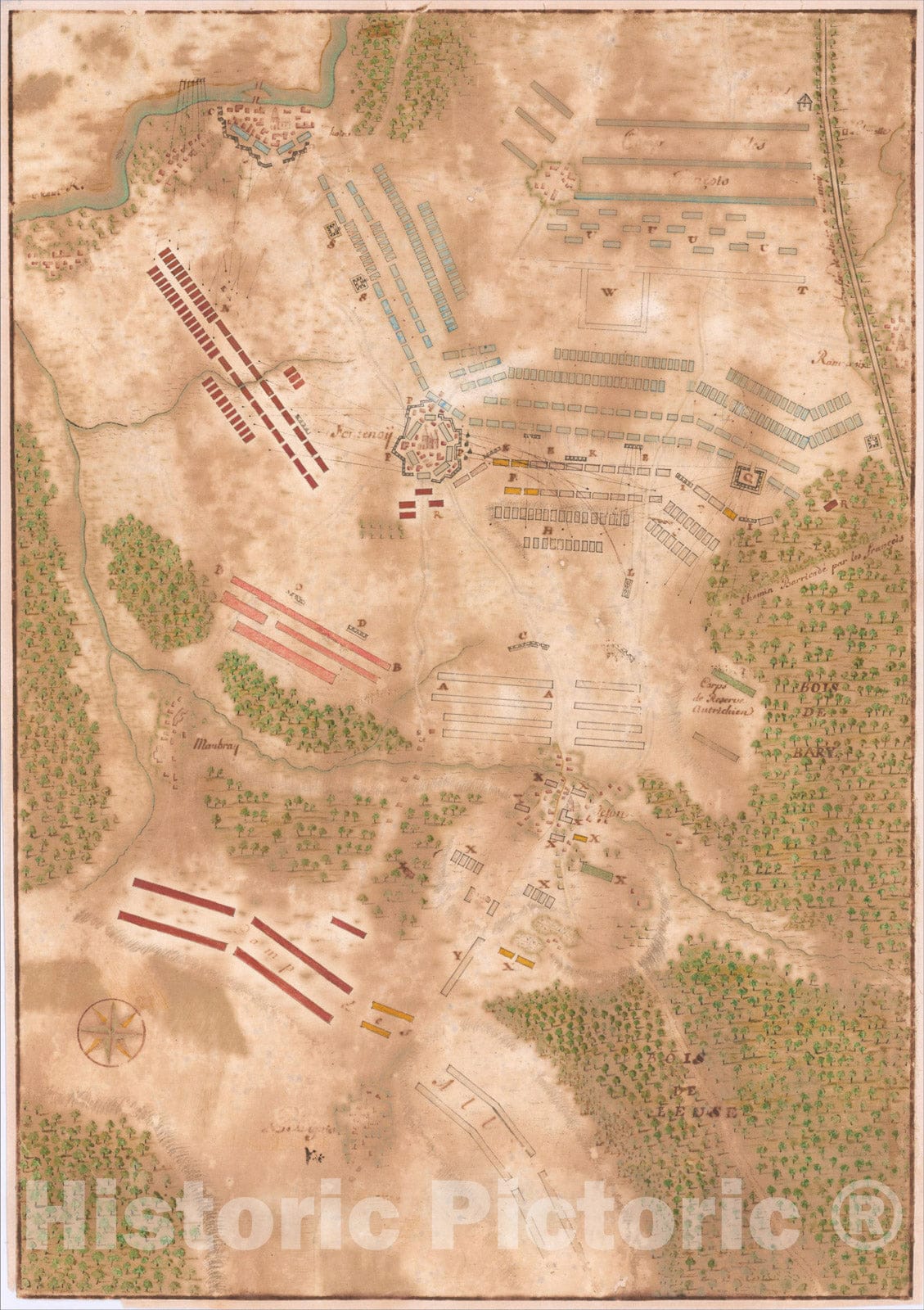 Historic Map : [Battle of Tournay -- Hand Drawn], c1795, Anonymous, Vintage Wall Art
