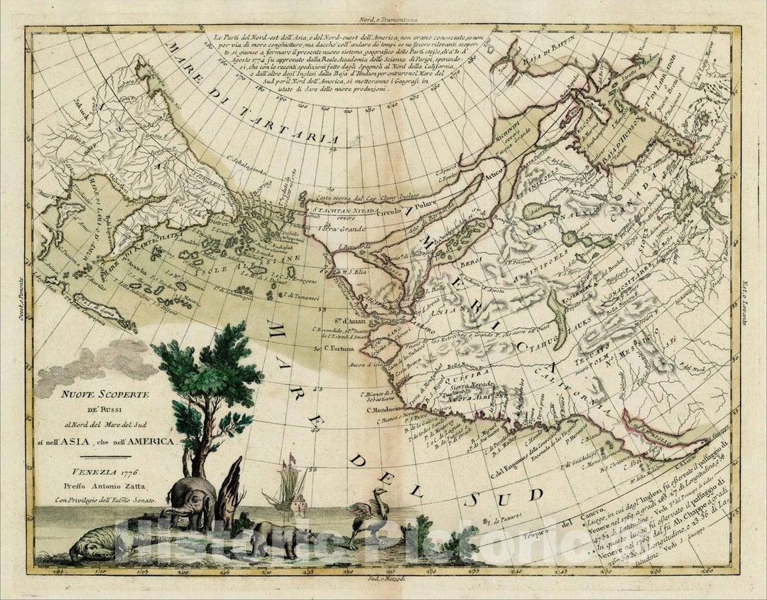 Historic Map : Nuove Scoperte De' Russi al Nord del Mare del Sud si nell'Asia, che nell'America, 1776, 1776, Antonio Zatta, v2, Vintage Wall Art