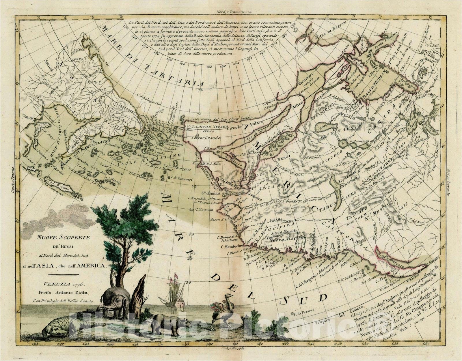 Historic Map : Nuove Scoperte De' Russi al Nord del Mare del Sud si nell'Asia, che nell'America, 1776, 1776, Antonio Zatta, v2, Vintage Wall Art