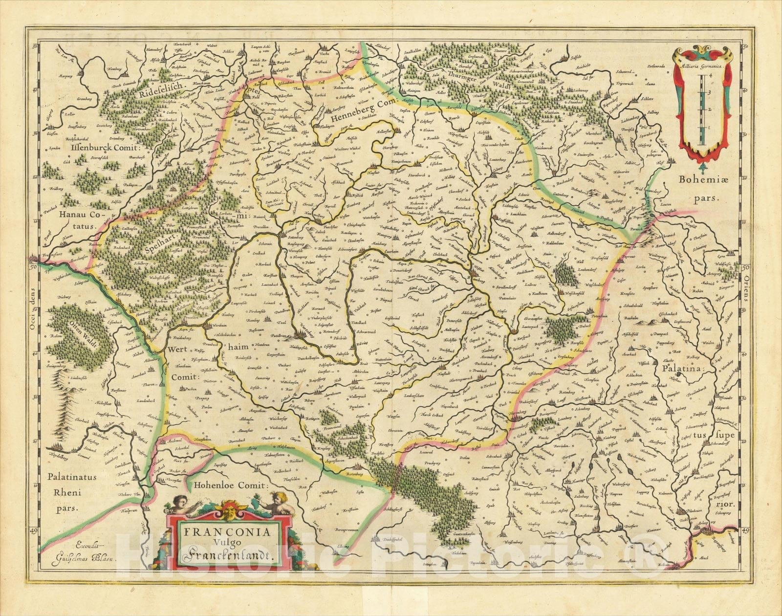 Historic Map : Franconia Vulgo Franckenlandt, c1640, Willem Janszoon Blaeu, Vintage Wall Art
