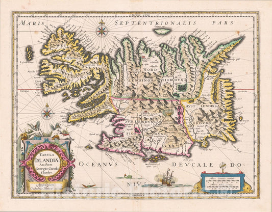 Historic Map : Tabula Islandiae Auctore Georgio Carolo Flandro, 1640, Willem Janszoon Blaeu, Vintage Wall Art