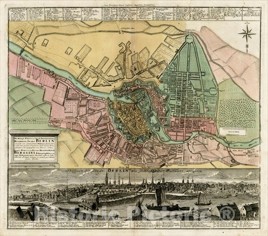 Historic Map : Die Konigl. Preus. u. Churf. Brandenburg. Residenz-Stadt Berlin, c1740, , Vintage Wall Art