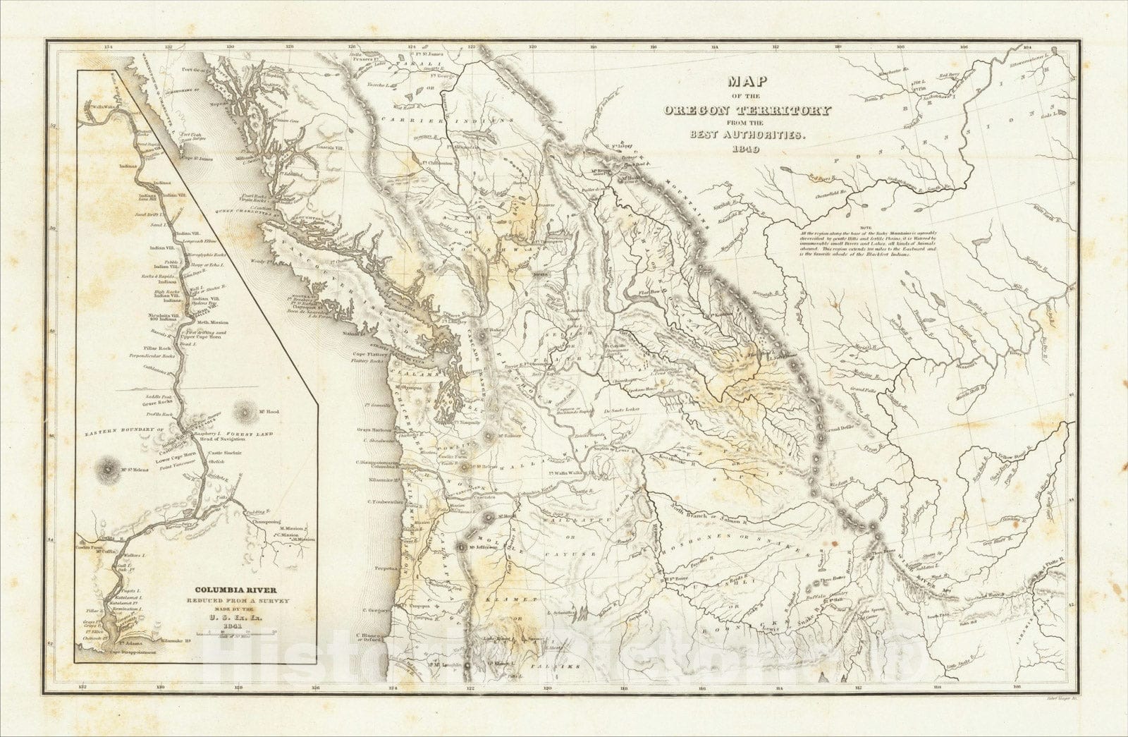 Historic Map : Map of the Oregon Territory From The Best Authorities. 1849, 1849, Charles Wilkes, Vintage Wall Art
