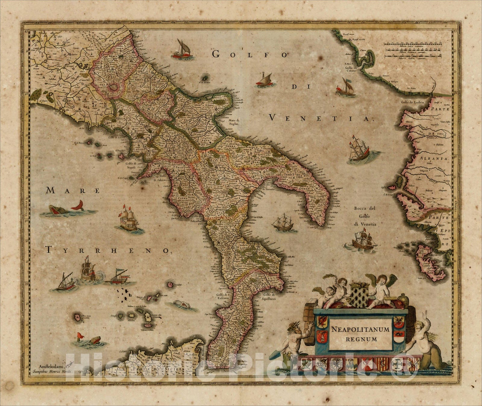 Historic Map : Neapolitanum Regnum, c1620, Jodocus Hondius, Vintage Wall Art