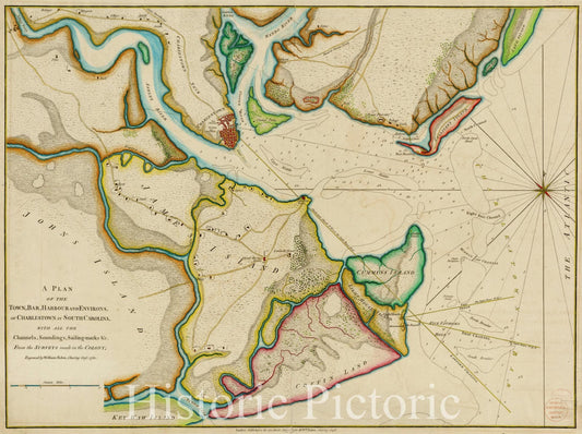 Historic Map : A Plan of the Town, Bar, Harbour and Environs of Charlestown in South Carolina, 1780, , Vintage Wall Art