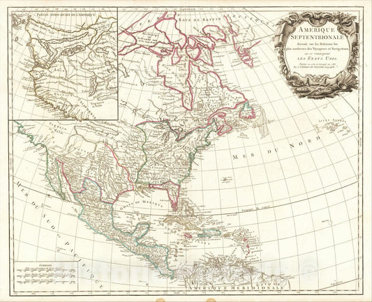 Historic Map : Amerique Septentrionale dressee sur les Relations, 1783, Gilles Robert de Vaugondy, Vintage Wall Art