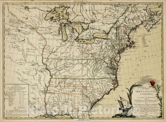 Historic Map : Carte des Etats-Unis d'Amerique et du Cours du Mississipi; Redigee d'apres Differentes Cartes et Relations Anglaises, 1784, v2, Vintage Wall Art