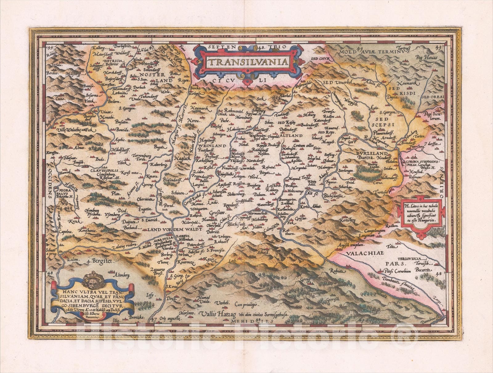 Historic Map : Transilvania, 1584, Abraham Ortelius, Vintage Wall Art