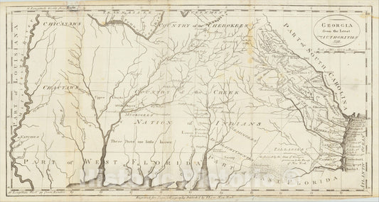 Historic Map : Georgia from the latest Authorities 1799, 1799, John Payne, Vintage Wall Art