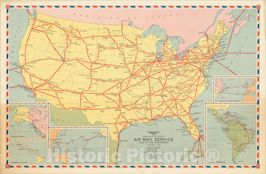 Historic Map : United States Air Mail Service Post Office Department., 1940, Division of Topography, Postmaster General, v2, Vintage Wall Art