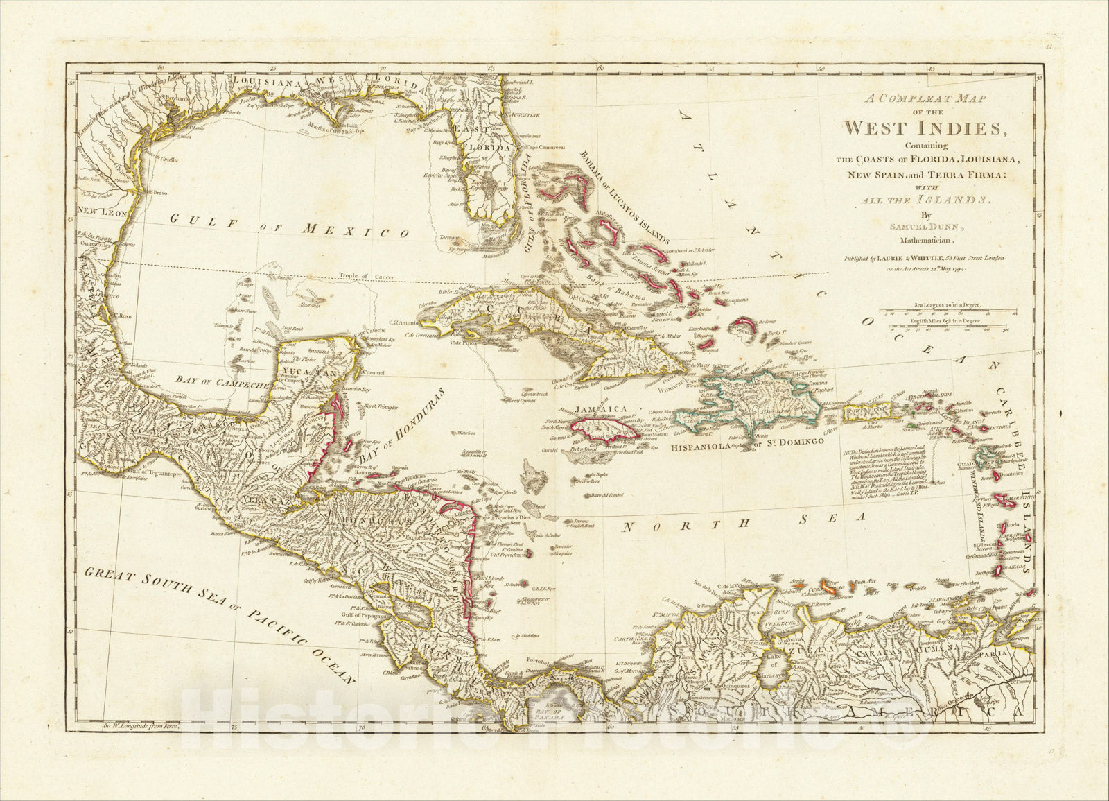Historic Map : (West India Atlas Key Sheet Map) Index to the Following Sixteen Sheets, being A Compleat Chart of the West Indies, ., 1794, Laurie & Whittle, Vintage Wall Art