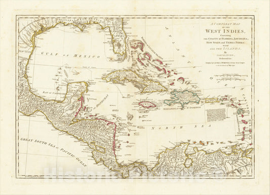 Historic Map : (West India Atlas Key Sheet Map) Index to the Following Sixteen Sheets, being A Compleat Chart of the West Indies, ., 1794, Laurie & Whittle, Vintage Wall Art