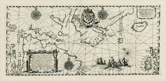 Historic Map : Tabula Nautica qua repraesentatur orae maritimae, meatus, ac freta, noviter a H Hudsono Anglo ad Caurum, 1613, v1, Vintage Wall Art