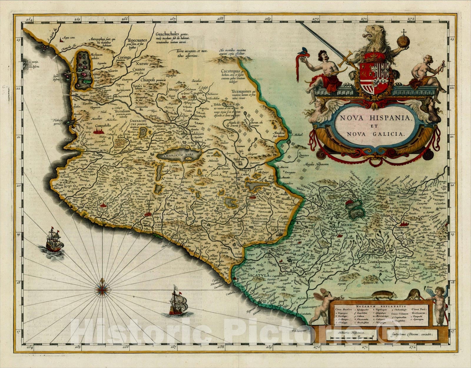 Historic Map : Nova Hispania et Nova Galicia, 1650, Willem Janszoon Blaeu, Vintage Wall Art