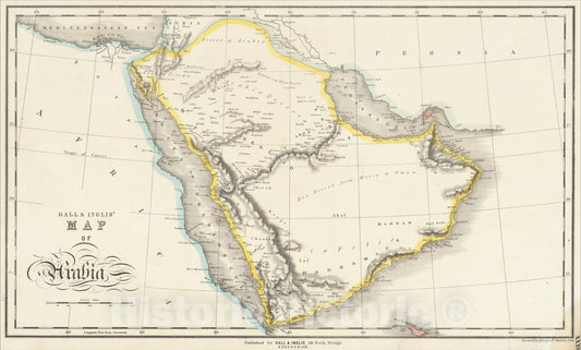 Historic Map : Gall and Inglis' Map of Arabia, 1845, Gall, Vintage Wall Art