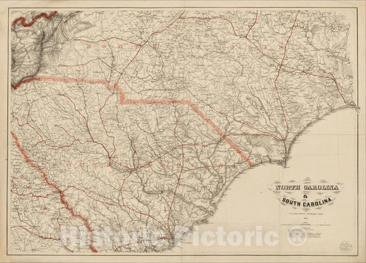 Historic Map : North Carolina & South Carolina, 1865, , Vintage Wall Art