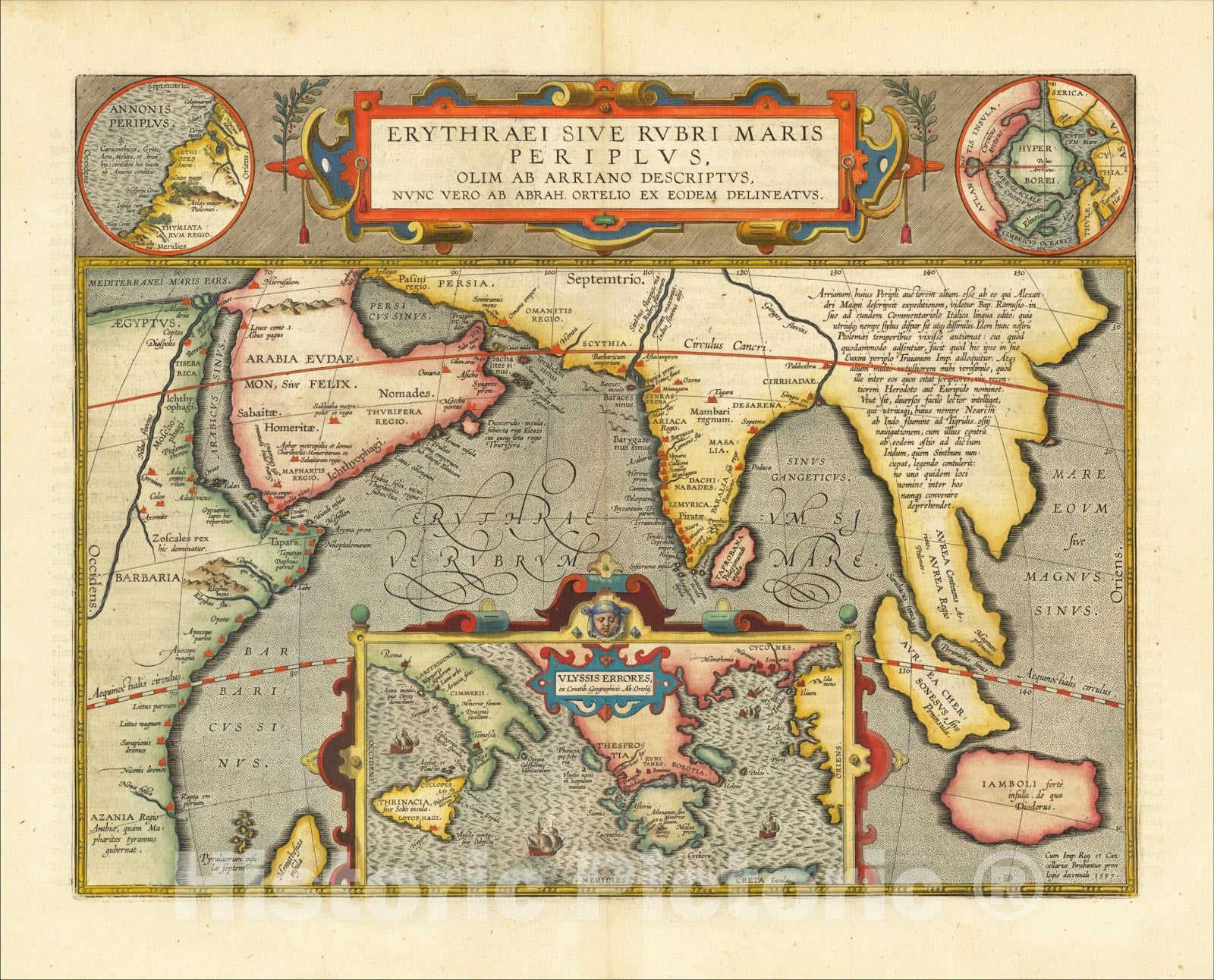 Historic Map : Erythraei Sive Rubri Maris Periplus, olim ab Arriano descriptus, nunc vero ab Abrah. Orelio ex eodem delineatus, 1608, Abraham Ortelius, Vintage Wall Art