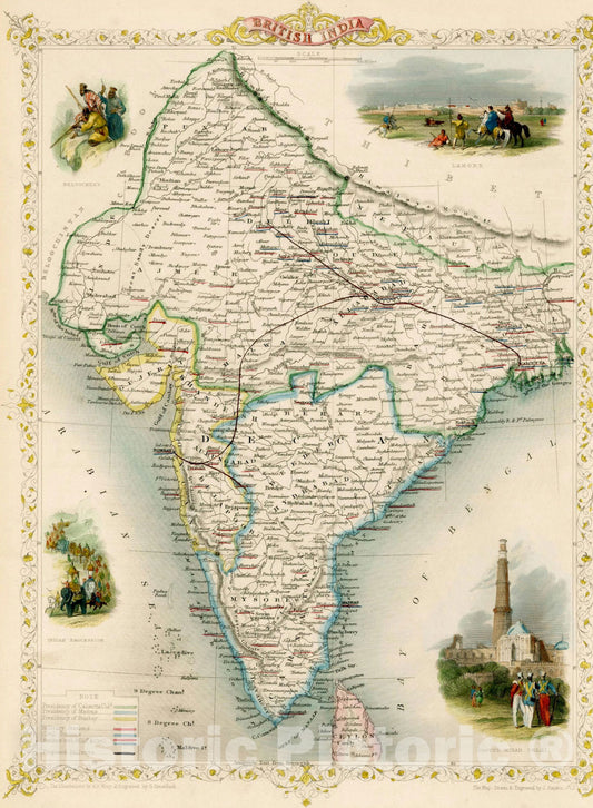 Historic Map : British India, 1851, John Tallis, v1, Vintage Wall Art