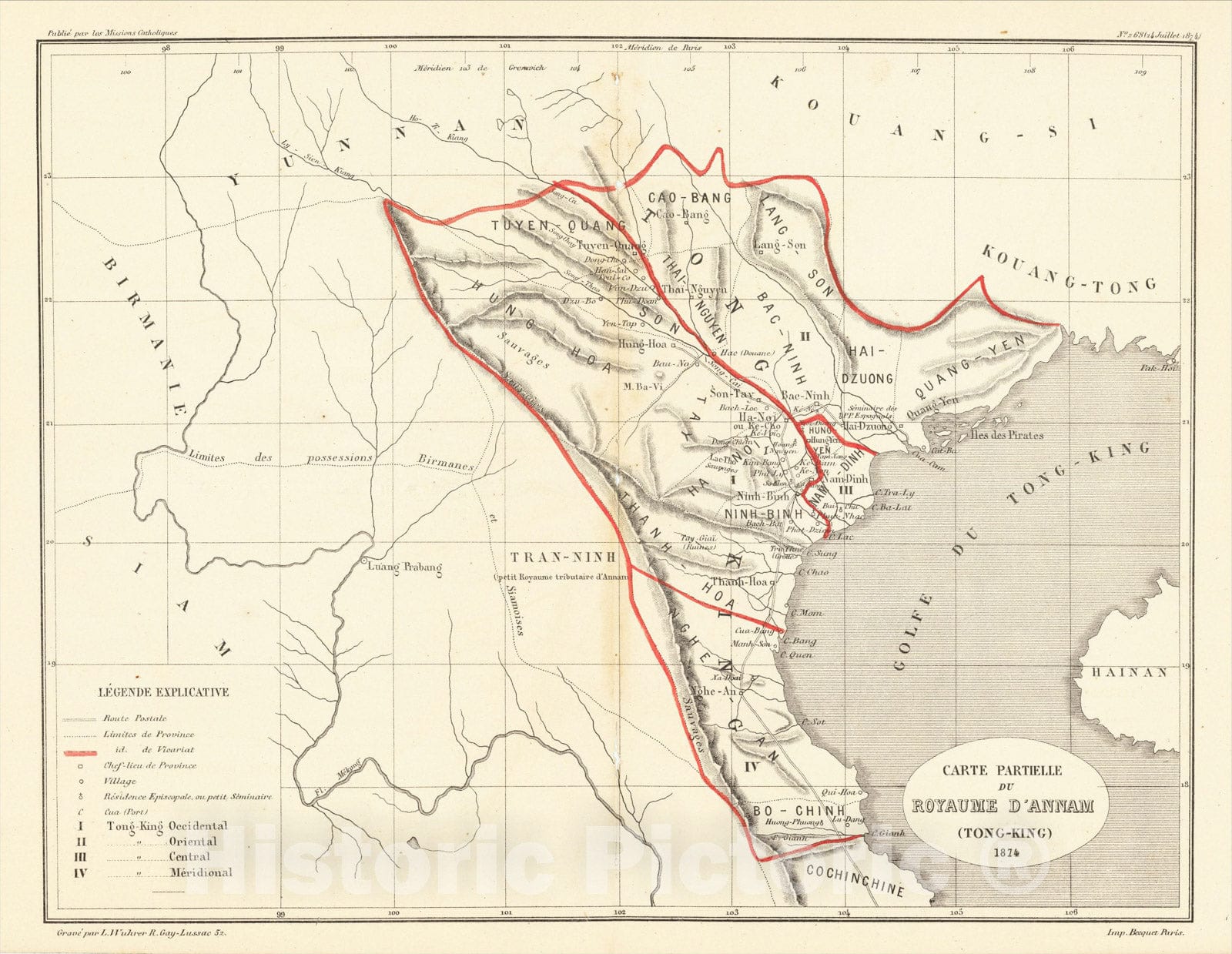 Historic Map : Carte Partielle du Royaume D'Annam (Tong-King) 1874, 1874, Le Seminaire des Missions Etrangeres, Vintage Wall Art