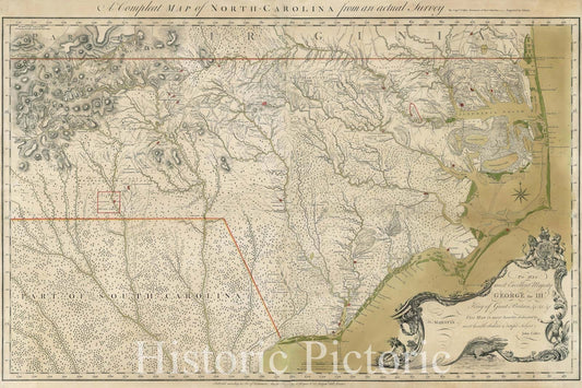 North Carolina - Survey Map, 1770 | Historical Map Print