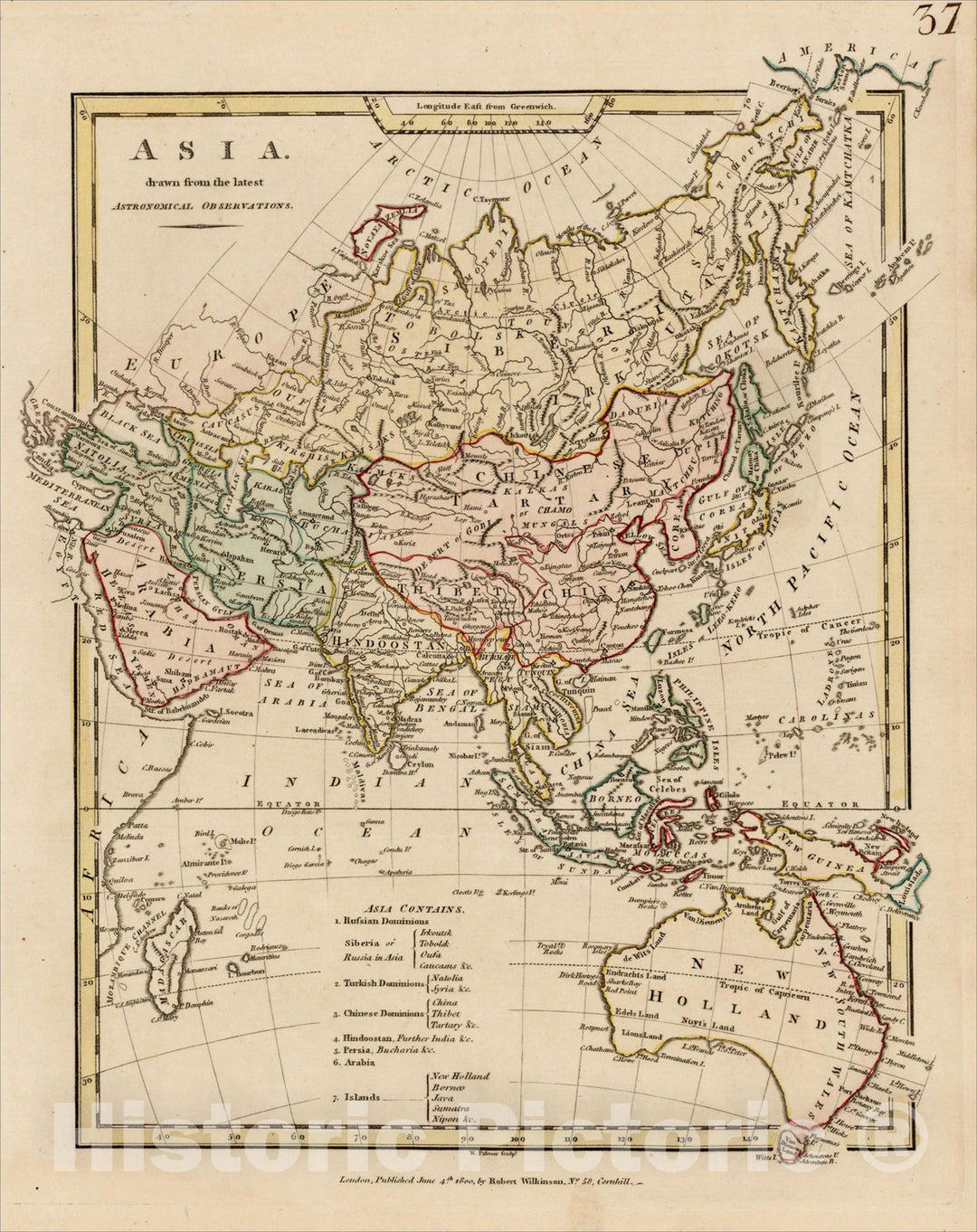 Historic Map : Asia, drawn from the latest Astronomical Observations [with New Holland], 1800, Robert Wilkinson, Vintage Wall Art