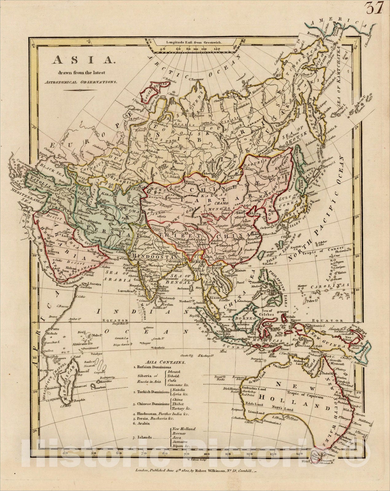 Historic Map : Asia, drawn from the latest Astronomical Observations [with New Holland], 1800, Robert Wilkinson, Vintage Wall Art