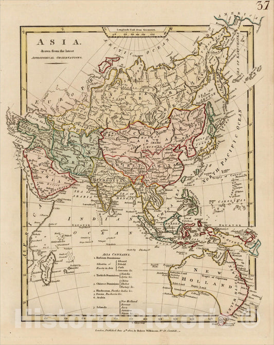 Historic Map : Asia, drawn from the latest Astronomical Observations [with New Holland], 1800, Robert Wilkinson, Vintage Wall Art
