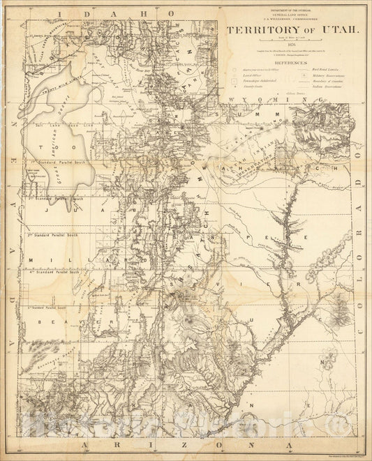 Historic Map : Territory of Utah, 1876, 1876, General Land Office, Vintage Wall Art