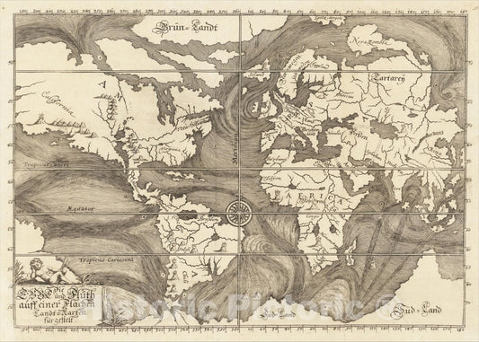 Historic Map : Die Ebbe und Fluth auff einer Flachen Landt-Karten Furgestelt, c1687, Eberhard Werner Happel , Vintage Wall Art