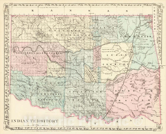 Historic Map : Indian Territory, 1878, Samuel Augustus Mitchell Jr., Vintage Wall Art