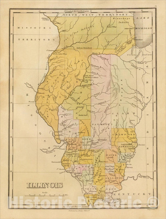 Historic Map : Illinois, 1826, Anthony Finley, Vintage Wall Art