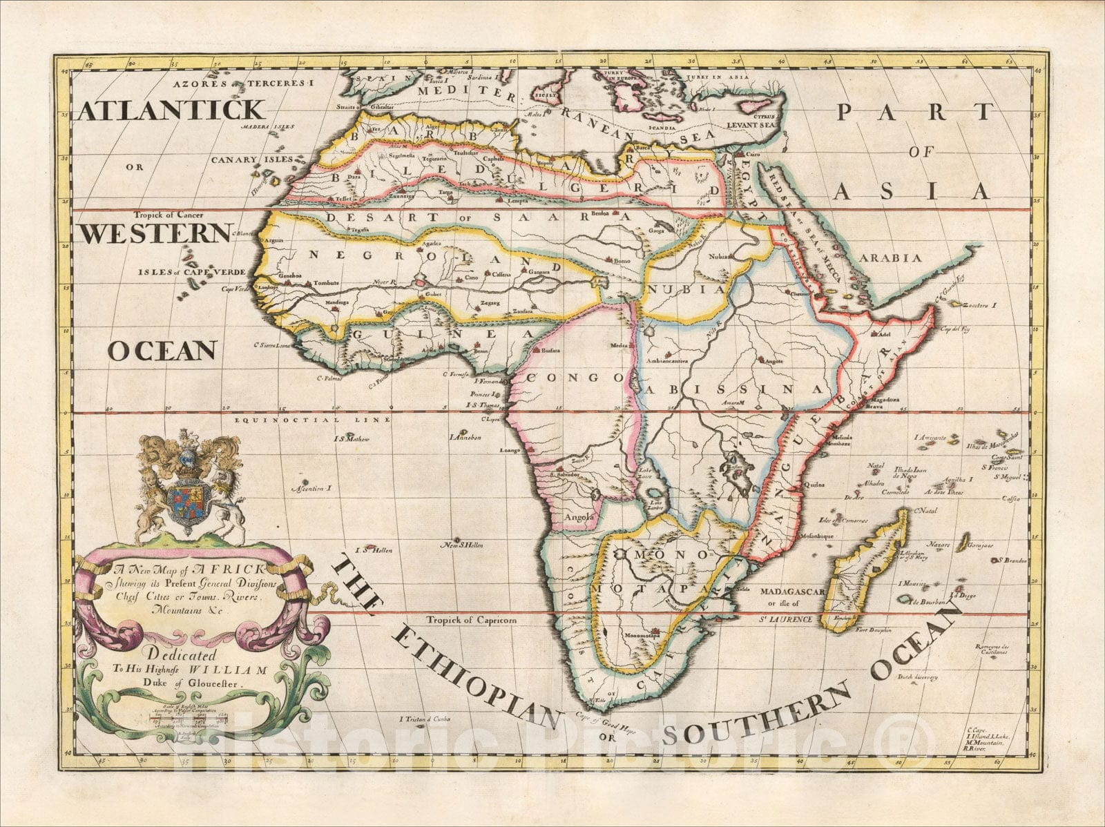 Historic Map : A New Map of Africk, Shewing its Present Divisions, Chief Cities & Towns; Rivers, Mountains &c., 1700, Edward Wells, Vintage Wall Art