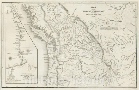Historic Map : Map of the Oregon Territory From The Best Authorities. 1849, 1849, Charles Wilkes, v3, Vintage Wall Art