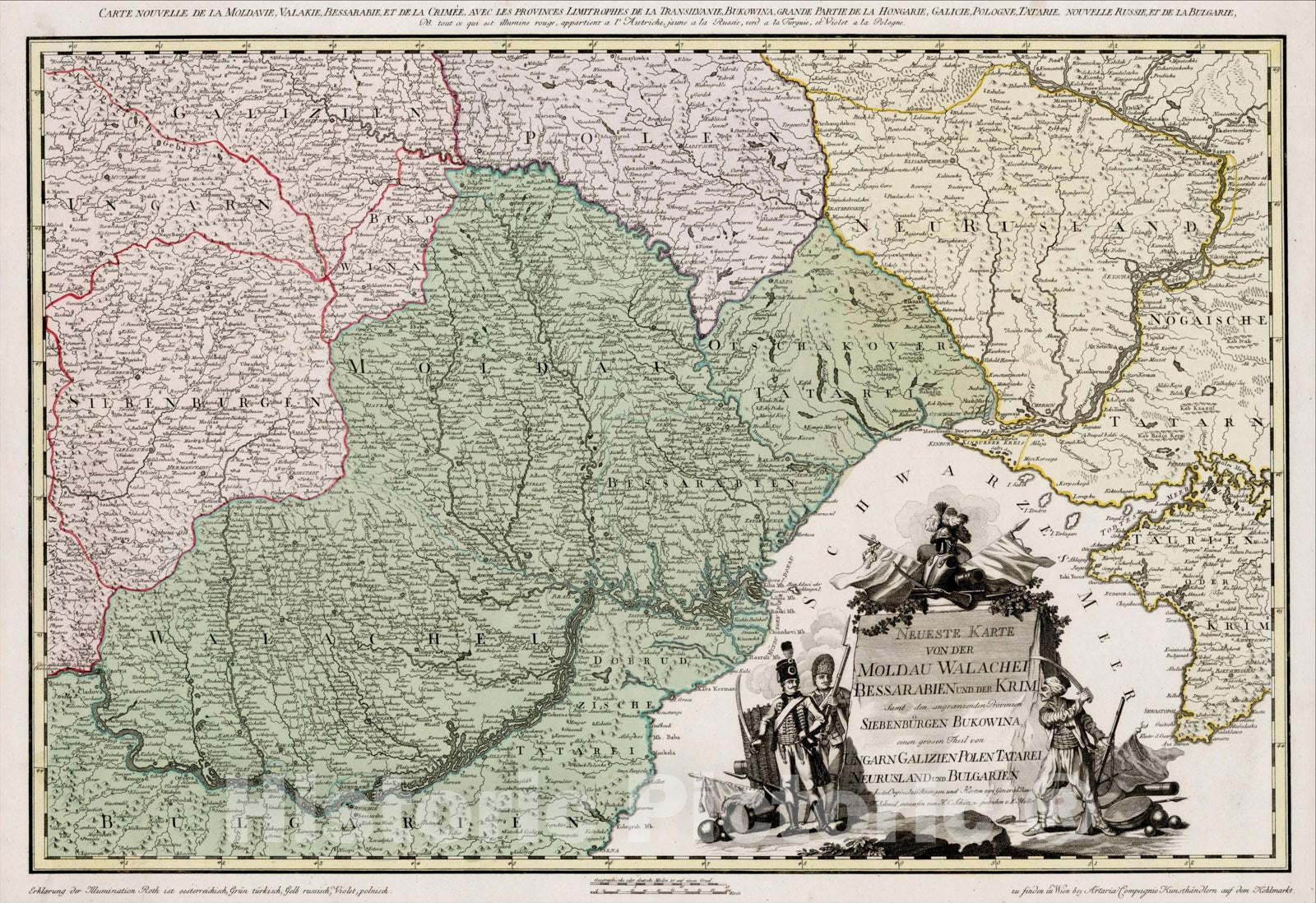 Historic Map : Neueste Karte von der Moldau Walachei Bessarabien und der Krim Samt, 1789, H. C. Schmitz, Vintage Wall Art
