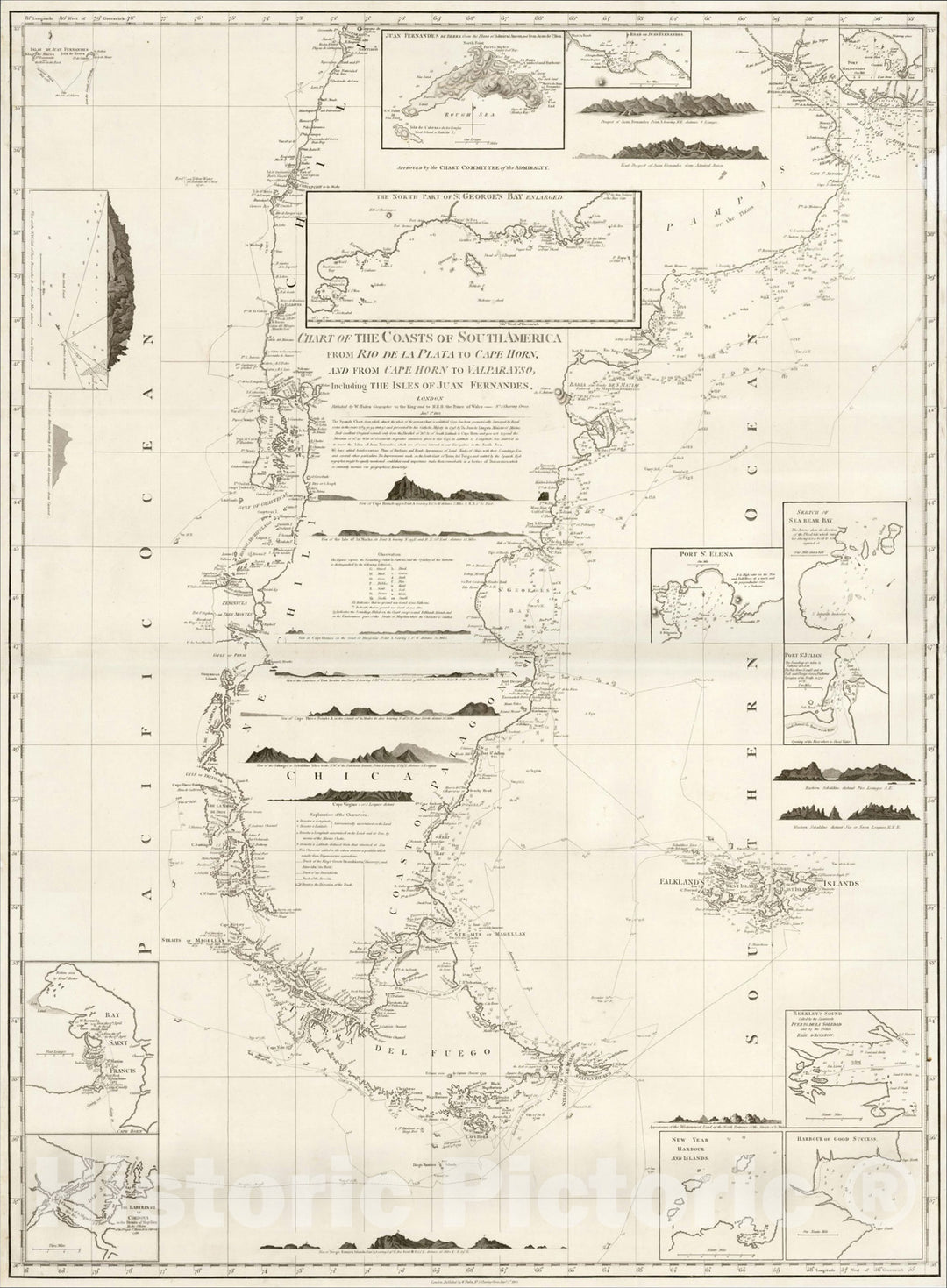 Historic Map : Coasts of South America From Rio de la Plata to Cape Horn, And From Cape Horn to Valparayso, Including The Isles of Juan Fernandes, 1802, Vintage Wall Art