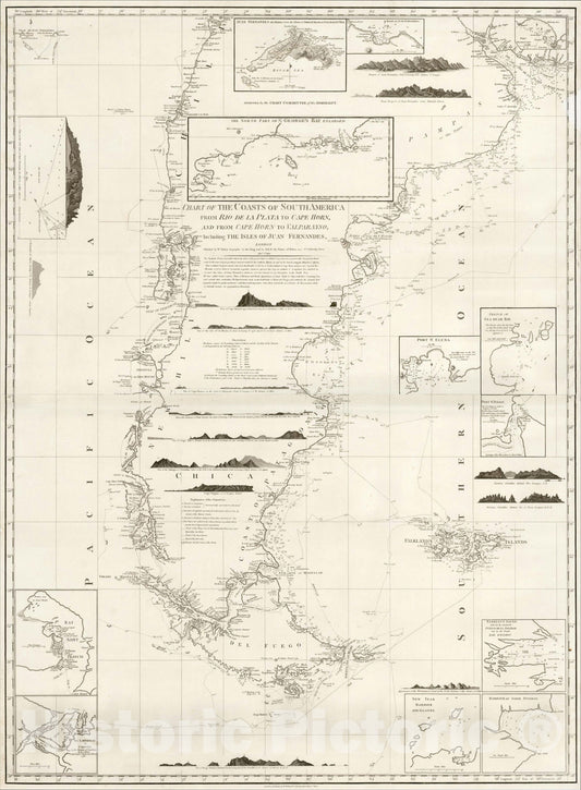 Historic Map : Coasts of South America From Rio de la Plata to Cape Horn, And From Cape Horn to Valparayso, Including The Isles of Juan Fernandes, 1802, Vintage Wall Art