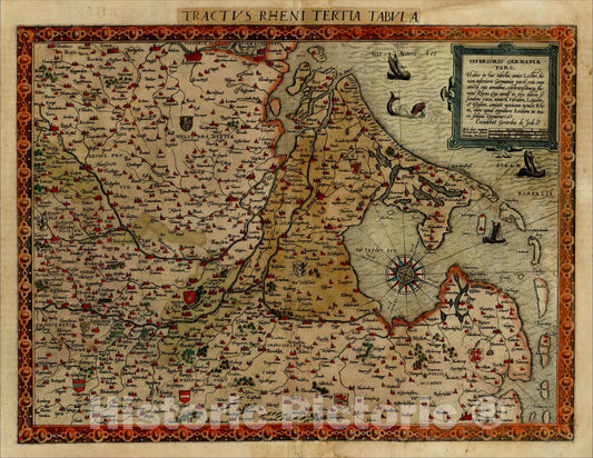 Historic Map : Inferioris Germaniae pars, Tractus Rheni Tertia Tabula, 1578, Cornelis de Jode, Vintage Wall Art