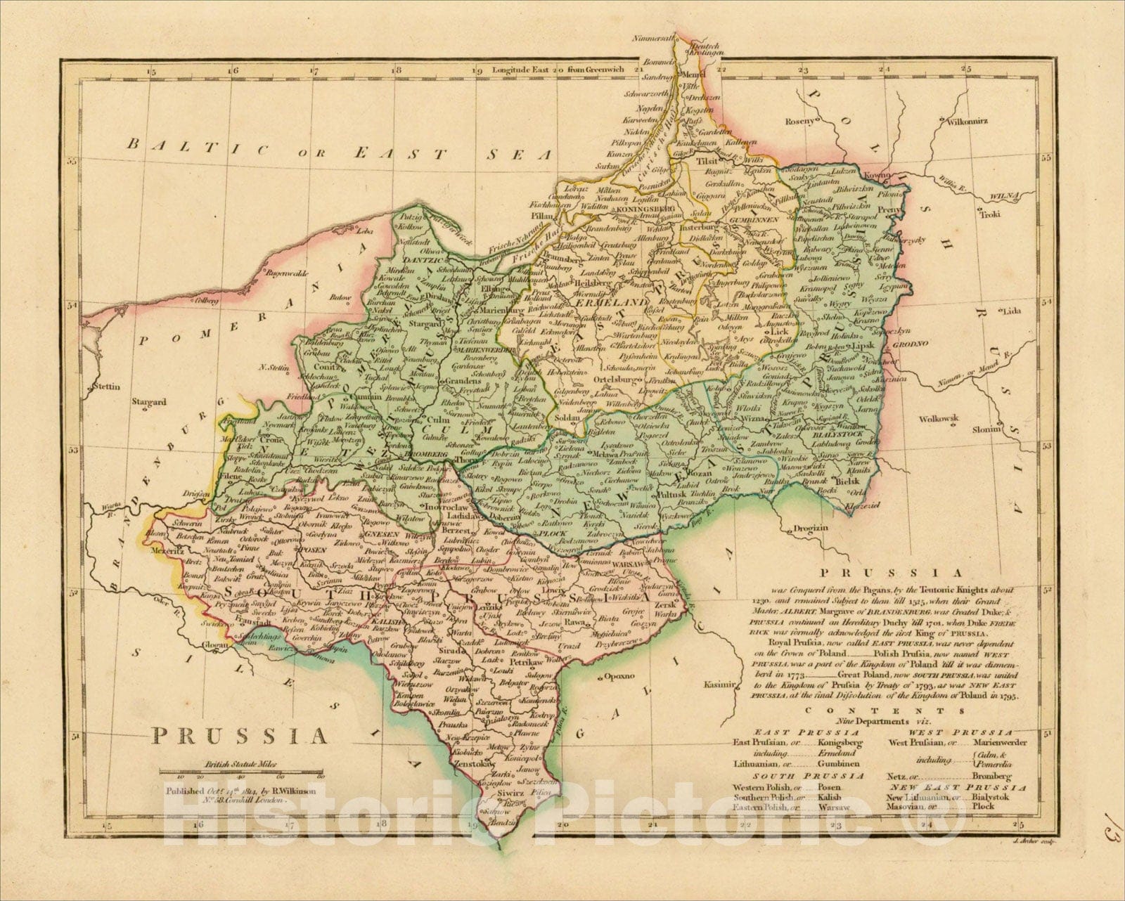 Historic Map : Prussia, 1814, Robert Wilkinson, Vintage Wall Art