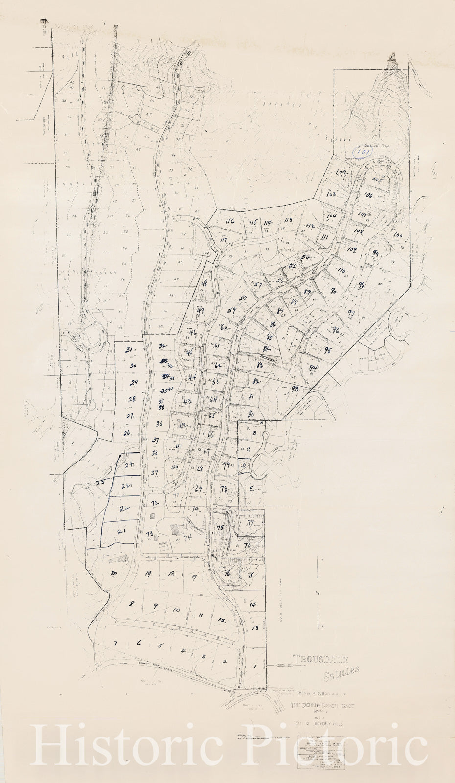Historic Map : Trousdale Estates Being A Subdivision of The Doheny Ranch, City of Beverly Hills, c1955, , Vintage Wall Art